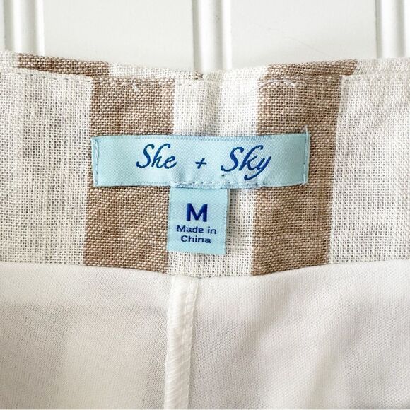 She + Sky Linen Striped High Rise Shorts - Size Medium - Picture 3 of 4